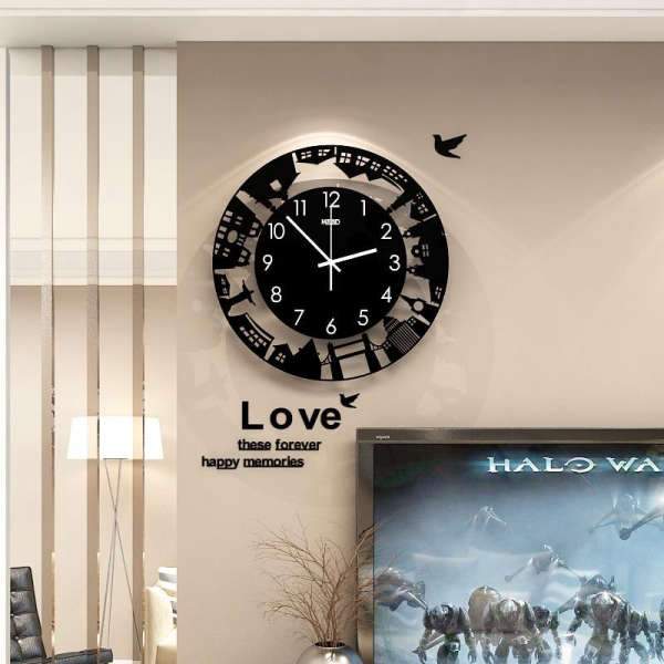 Reloj de pared skyline ciudad negro