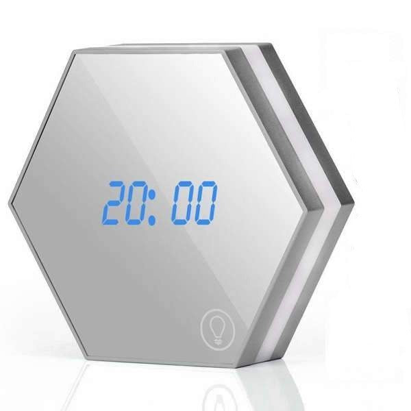 Reloj despertador digital hexagonal espejo