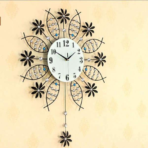 Reloj de pared grande metal flores