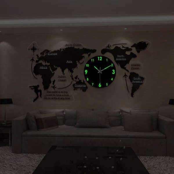 Reloj de pared luminoso con mapamundi