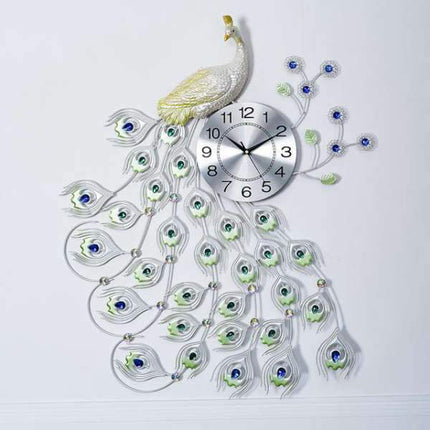 Reloj de pared pavo real plateado