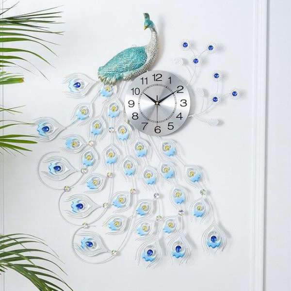 Reloj de pared pavo real azul