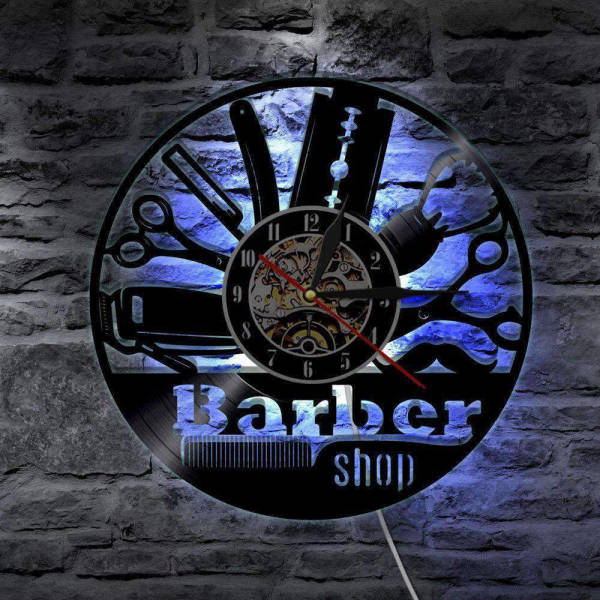 Reloj de pared LED para barbería vinilo