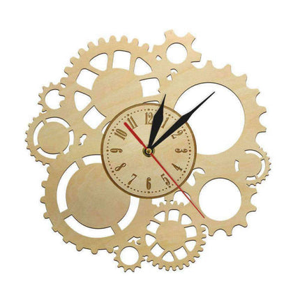 Reloj de pared de madera con engranajes