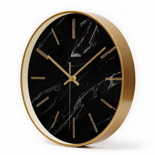 Reloj pared mármol negro y dorado