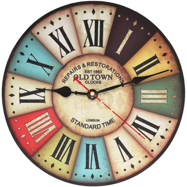 Reloj de pared multicolor silencioso vintage