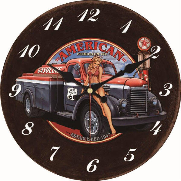 Reloj de pared retro gasolinera americana
