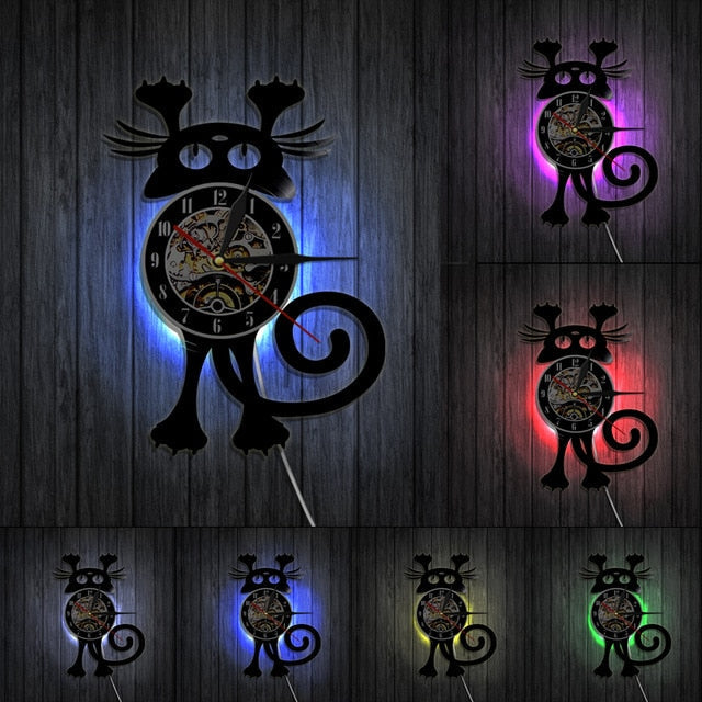 Reloj de pared vinilo silueta gato