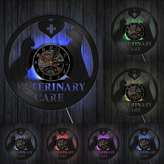 Reloj de vinilo veterinaria Gato perro