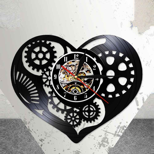 Reloj pared vinilo corazón estilo steampunk