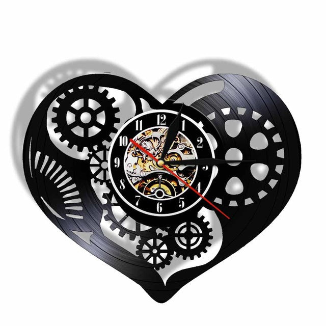Reloj pared vinilo corazón estilo steampunk