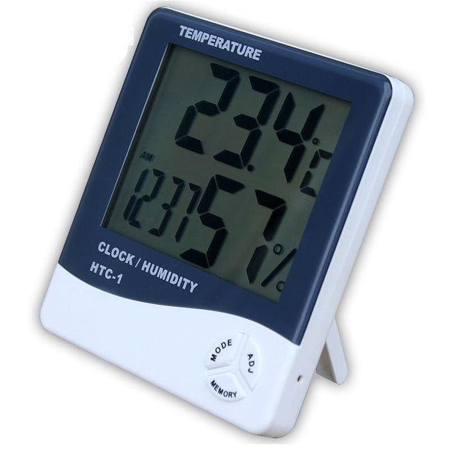 Reloj despertador digital con termómetro higrómetro